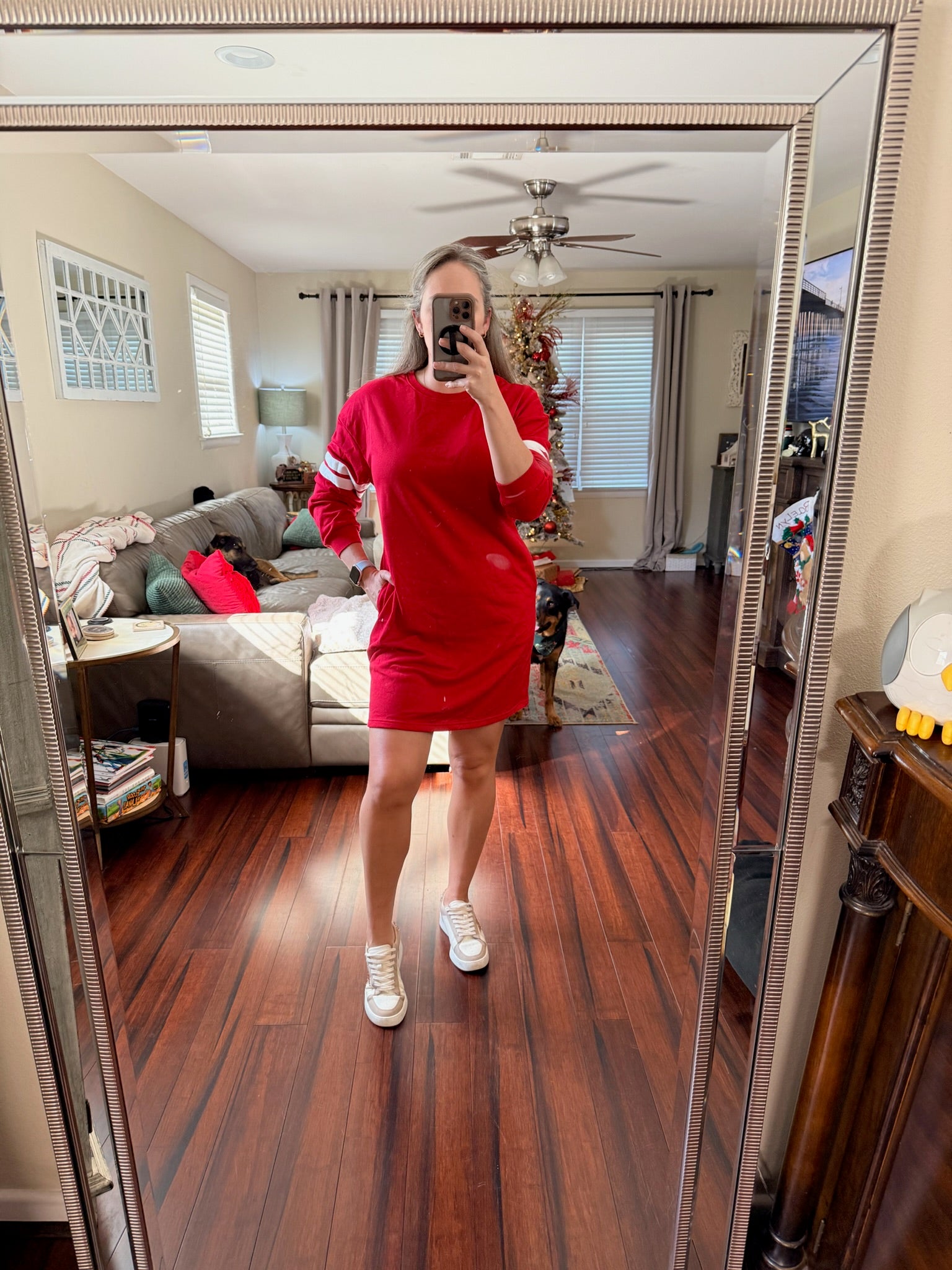 Red Varsity Banded Sleeve Dress