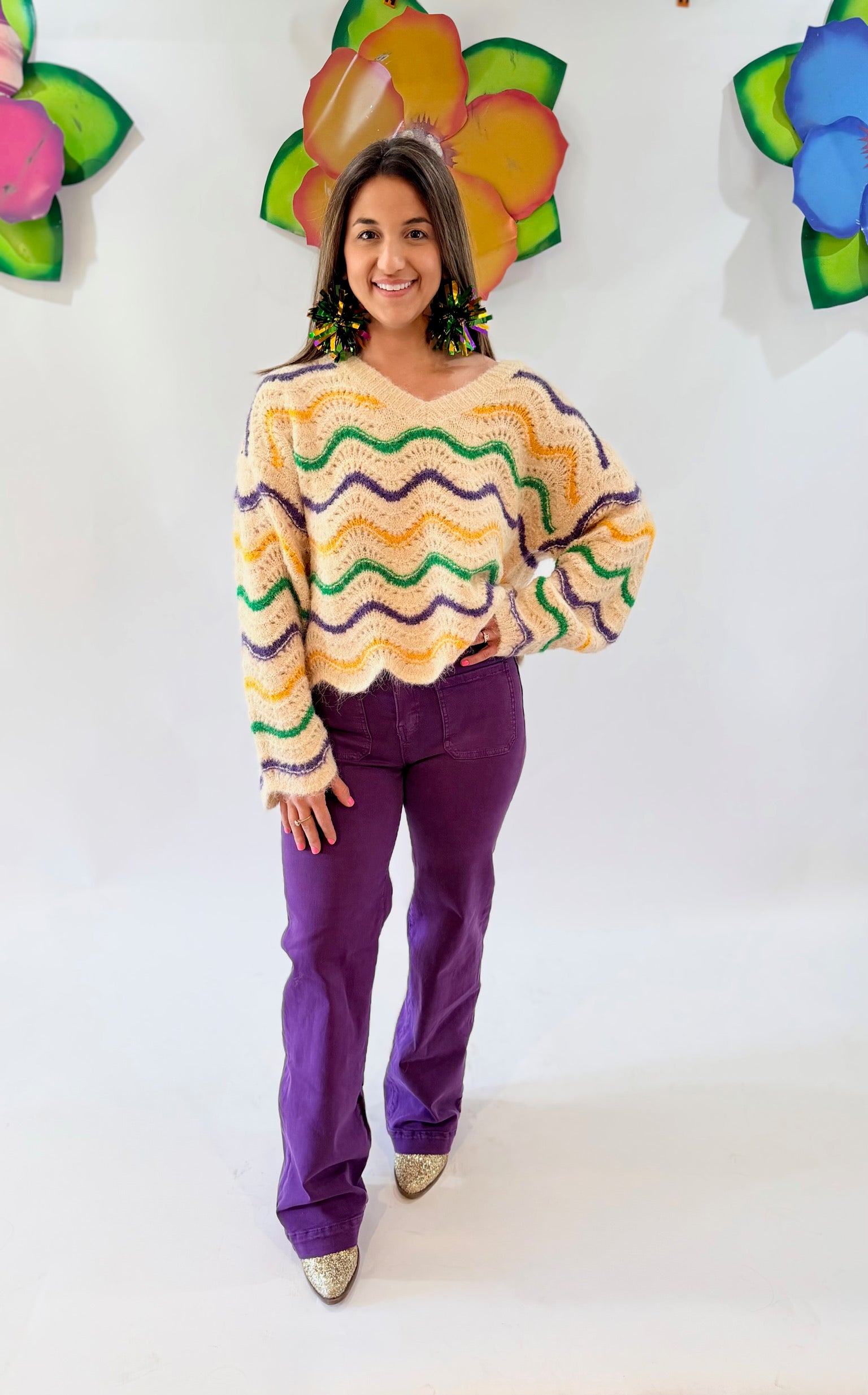 Purple Flare Jeans with Large Front Pockets (runs small)