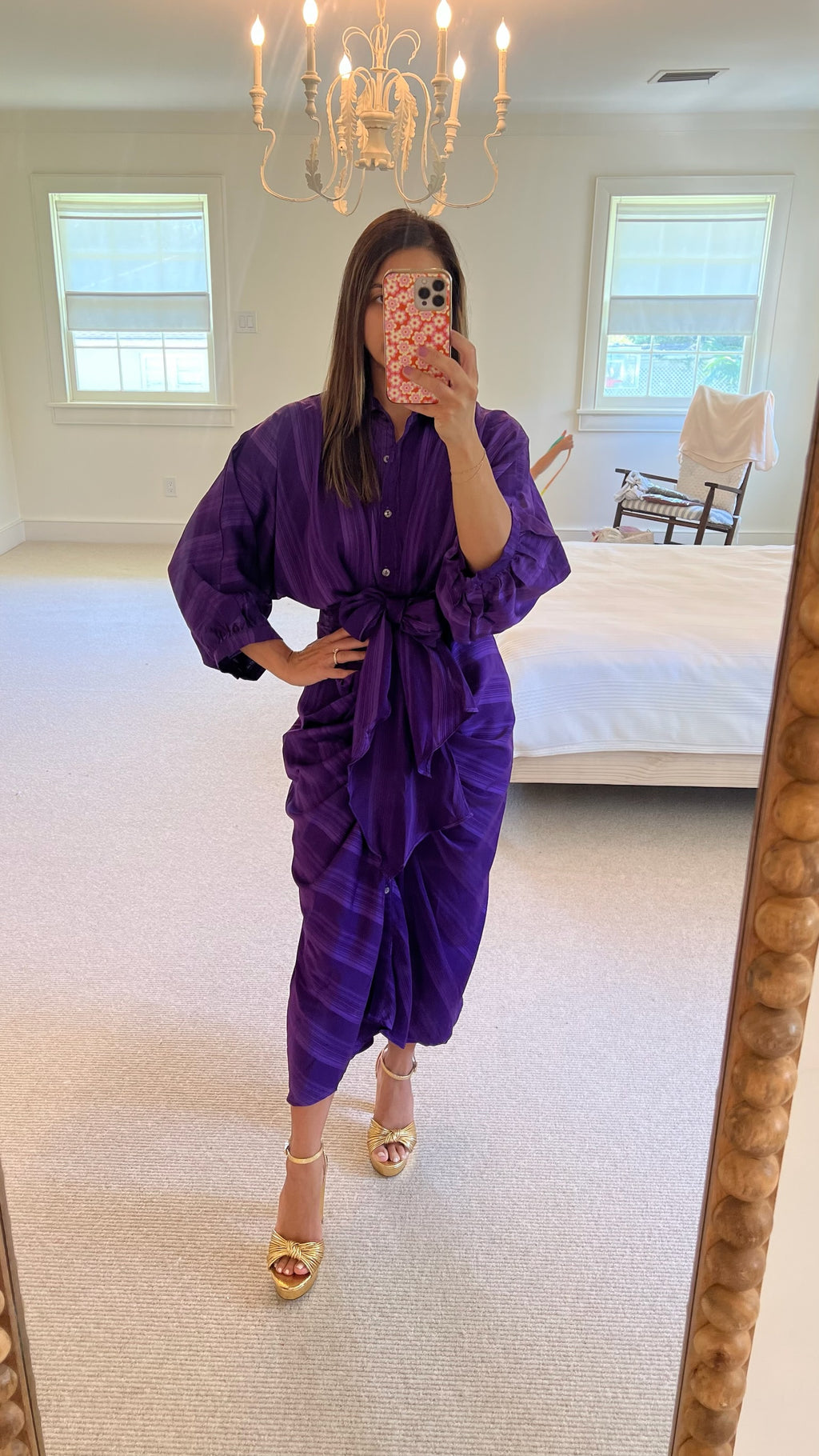 Purple Textured Button-Down Maxi Dress
