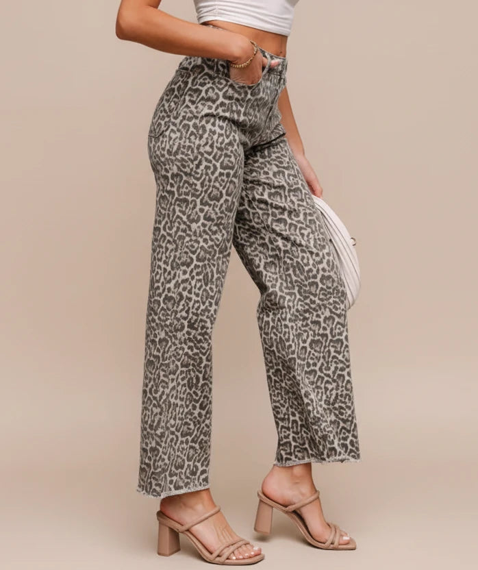 Brown Leopard Wide-Leg Jeans