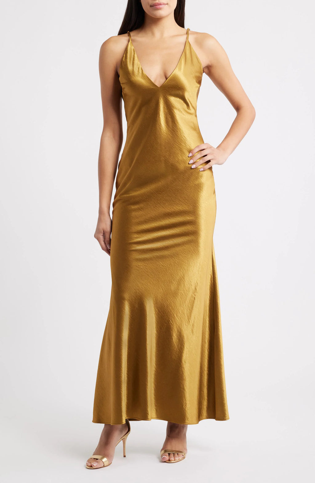 Lulus Gold Satin Maxi Dress Gala, Ball, Prom