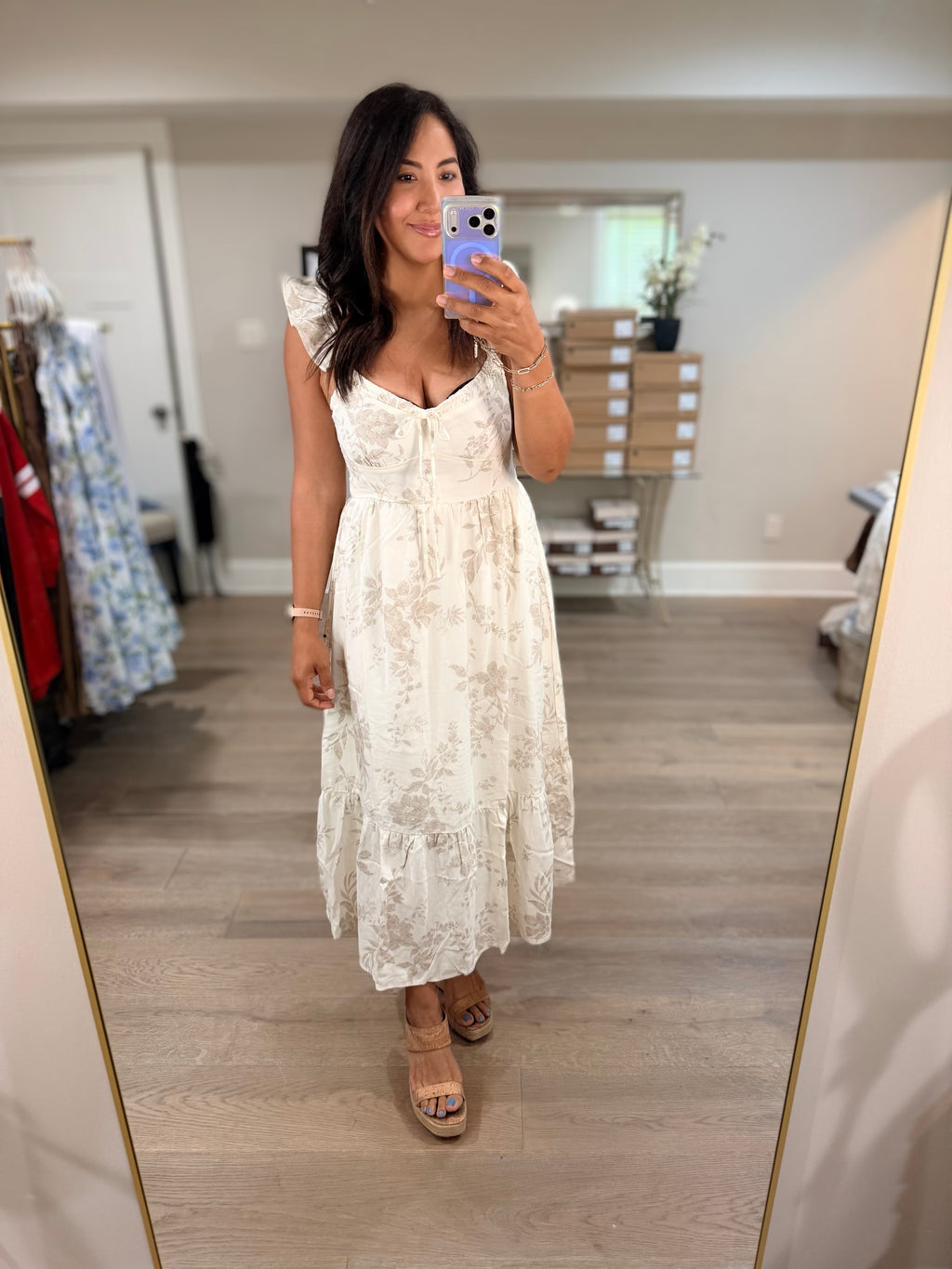 Blu Pepper Natural Floral Midi Dress
