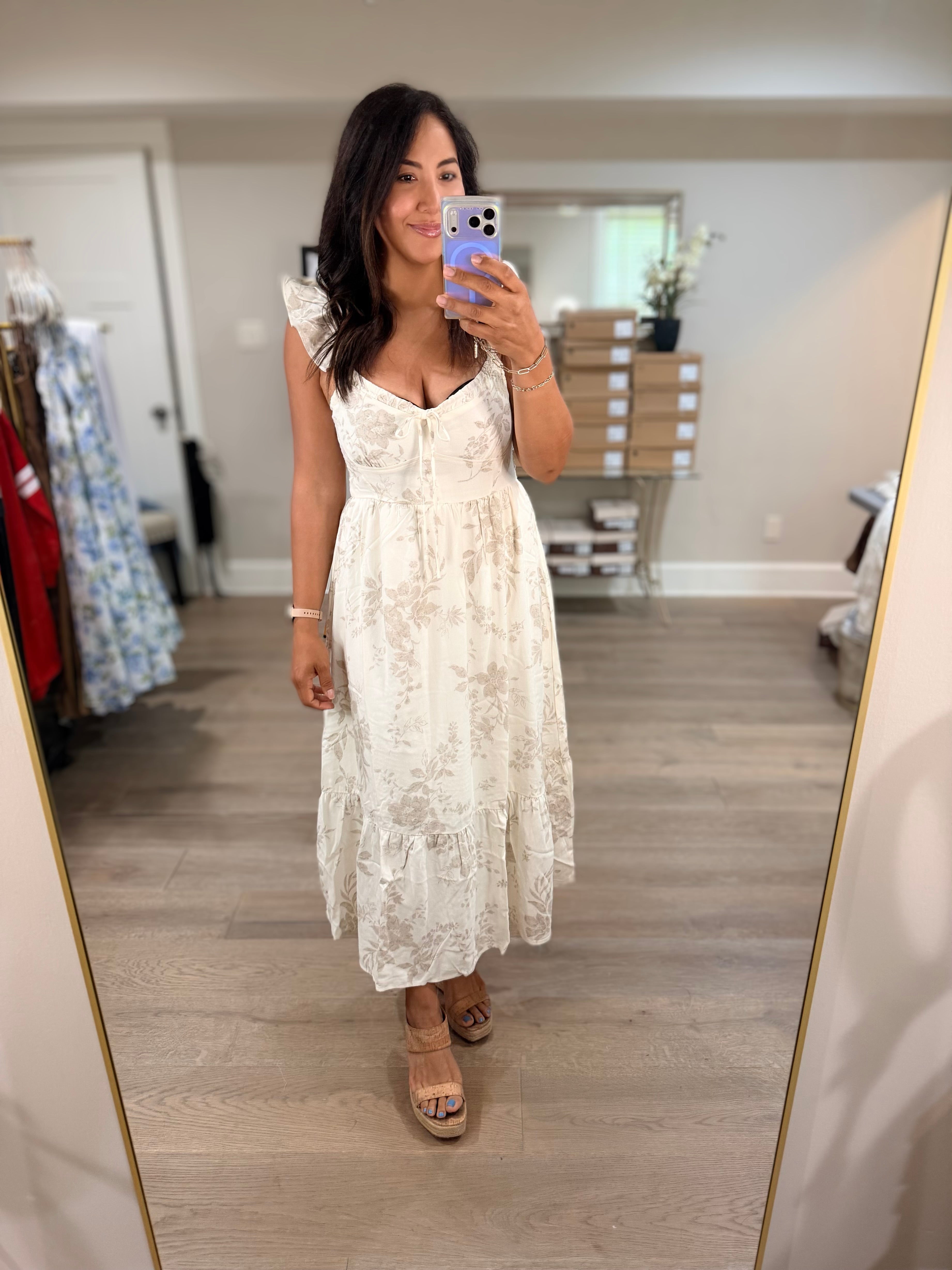 Natural Floral Midi Dress