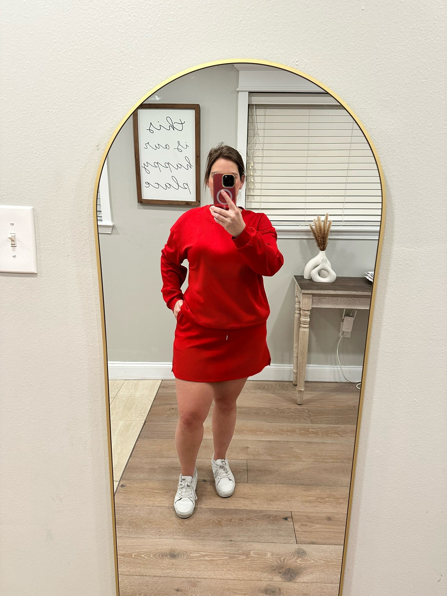 Red Long Sleeve Pullover and Mini Skort Set