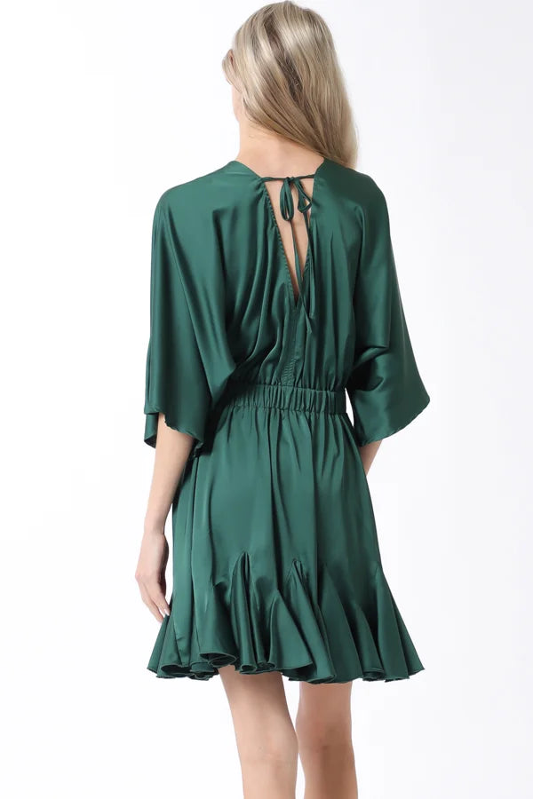 Aakaa Kimono Satin Sleeve Mini Dress