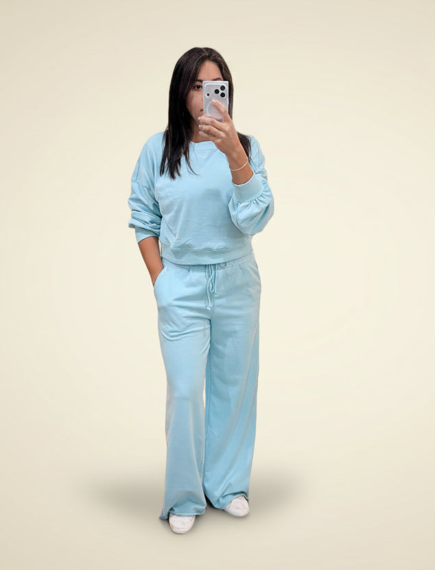 Light Blue Crop Pullover Lounge Set