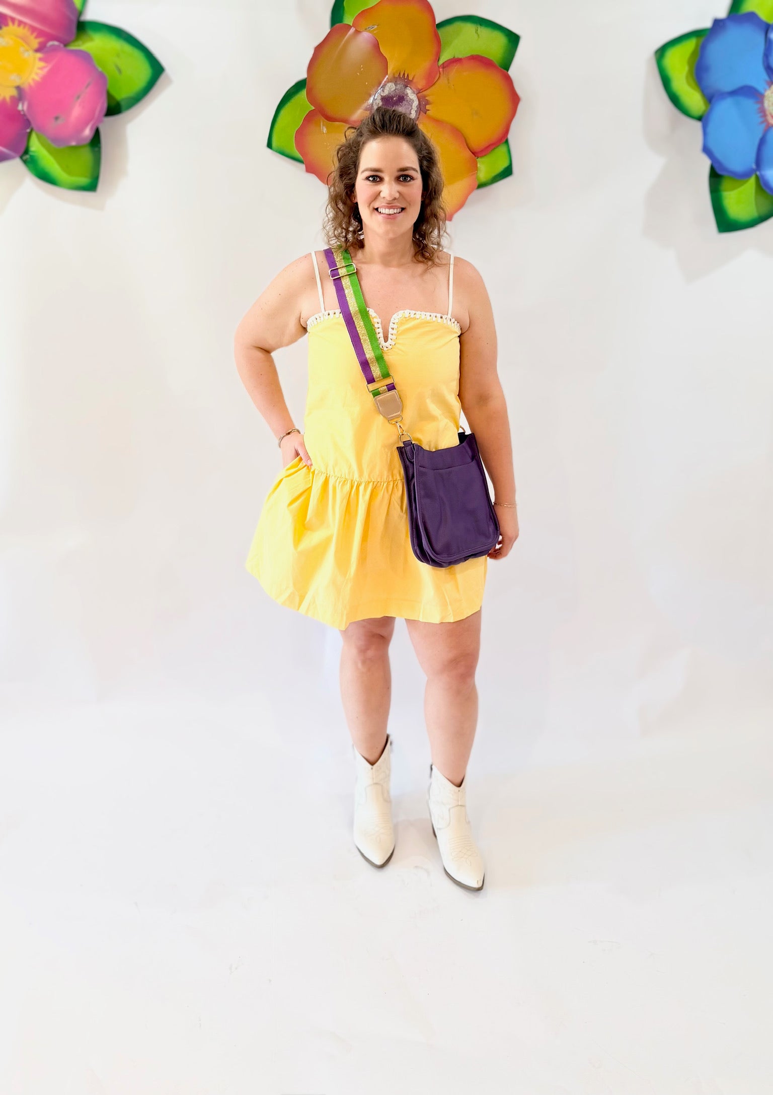 Yellow Drop Waist Dress with Contrast Knot Detail