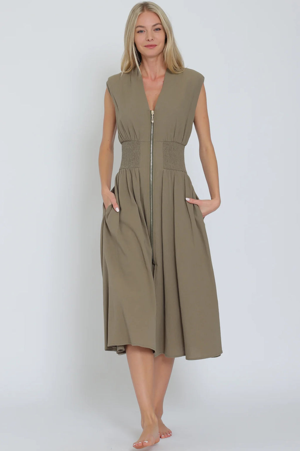 Aakaa Olive Waistband Midi Dress