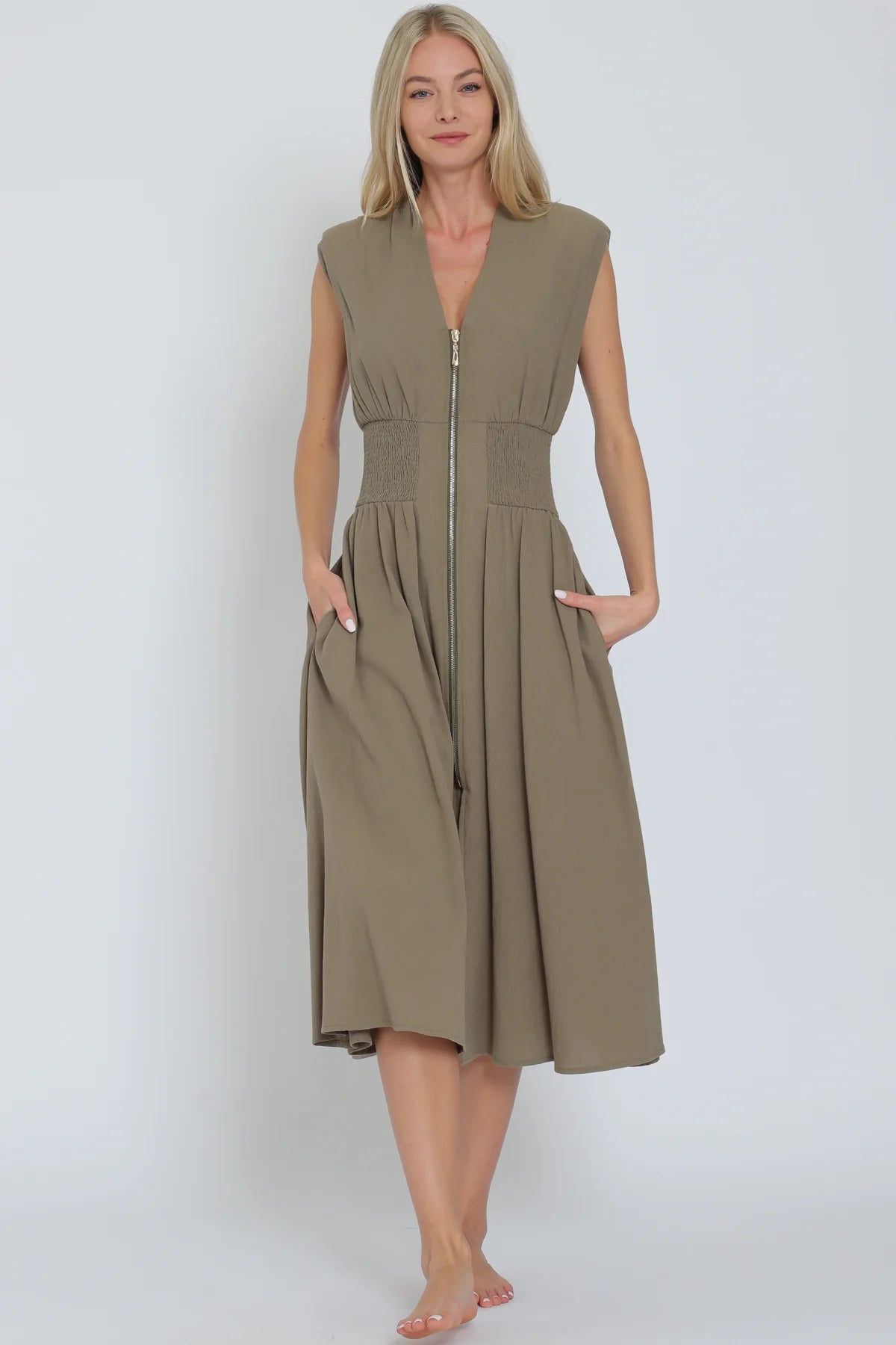 Aakaa Olive Waistband Midi Dress
