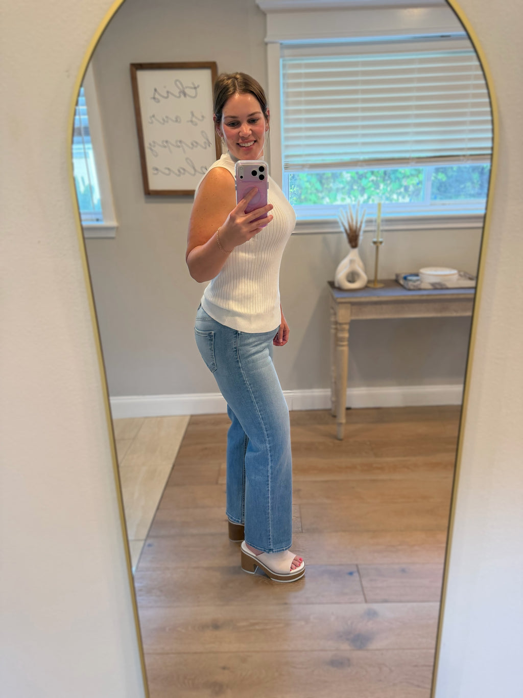 JBD Mid Rise Stretch Straight Leg Jeans in Light Denim