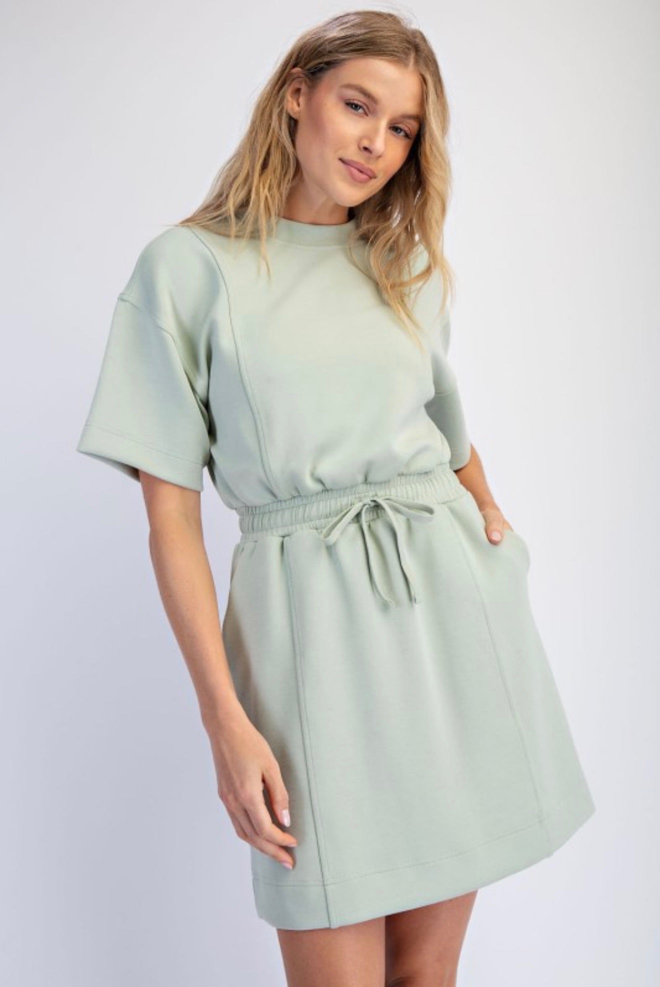 Rae Mode | Pistachio Cream Scuba Luxe Mini Dress