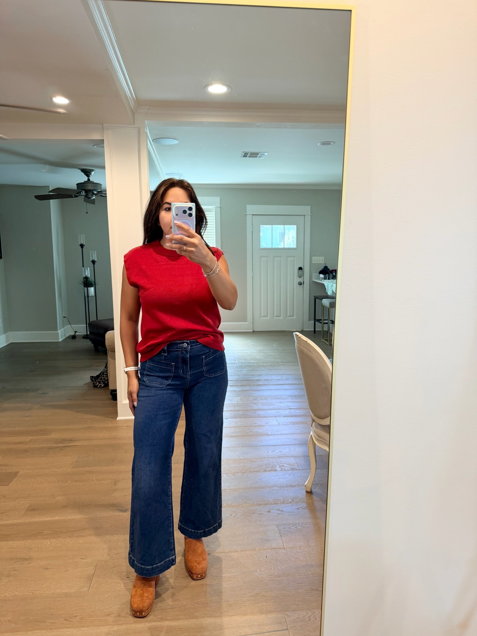 Red Knit Cap Sleeve Sweater