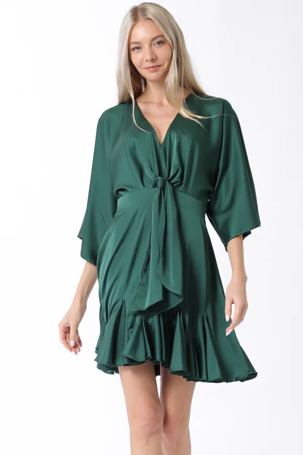 Aakaa Kimono Satin Sleeve Mini Dress