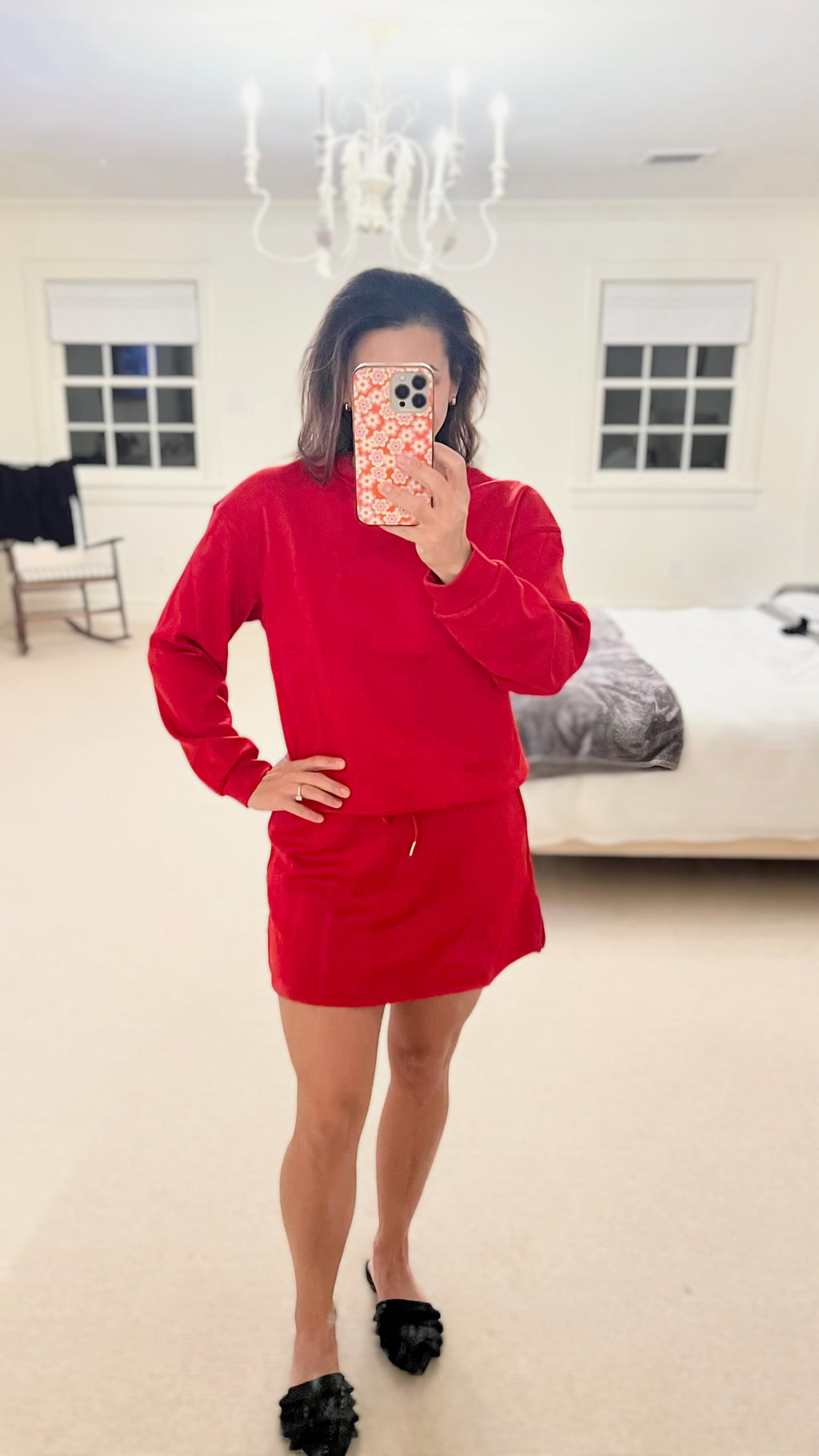 Red Long Sleeve Pullover and Mini Skort Set