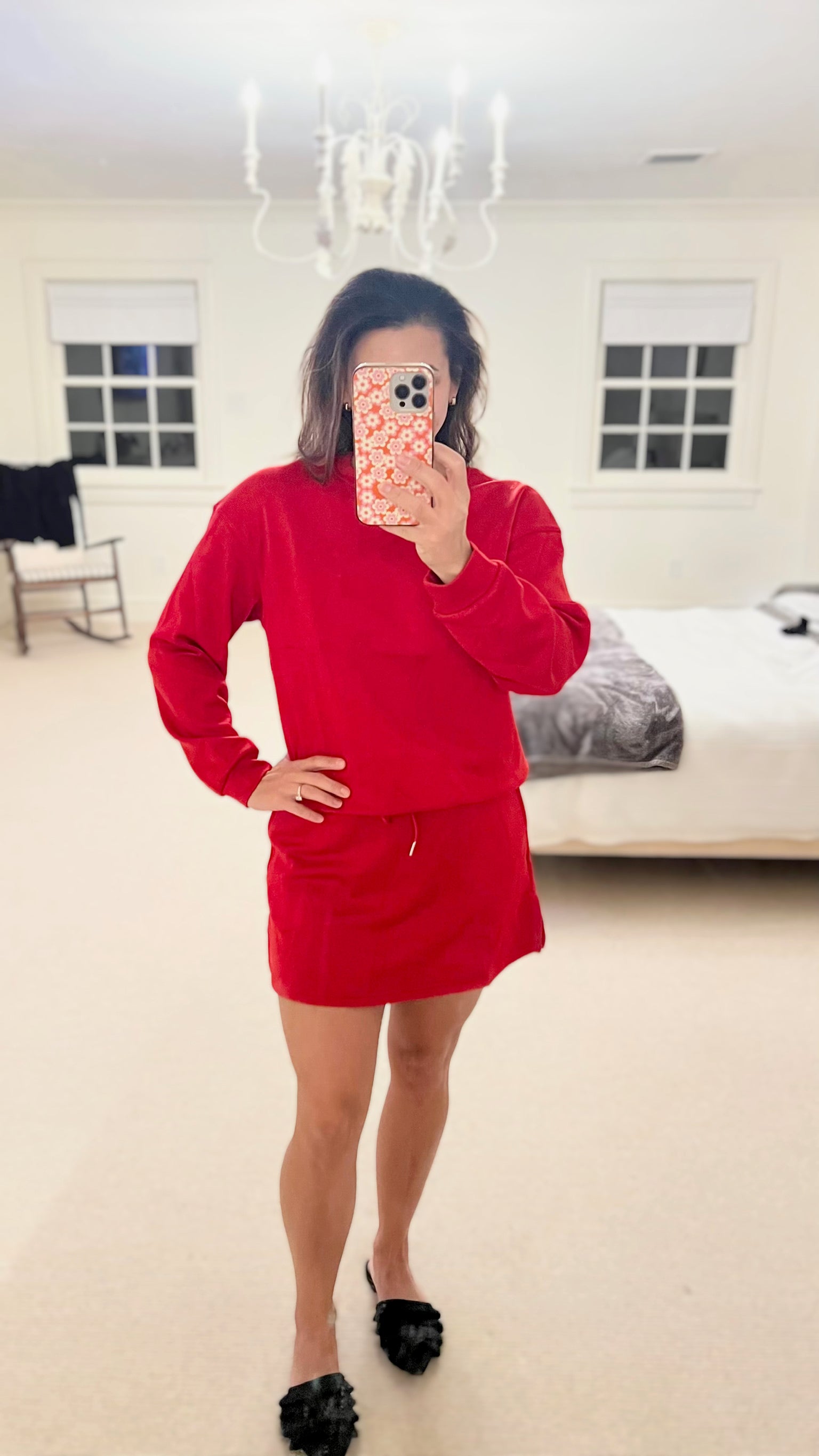 Red Long Sleeve Pullover and Mini Skort Set