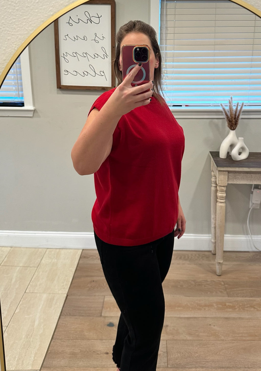 Red Knit Cap Sleeve Sweater