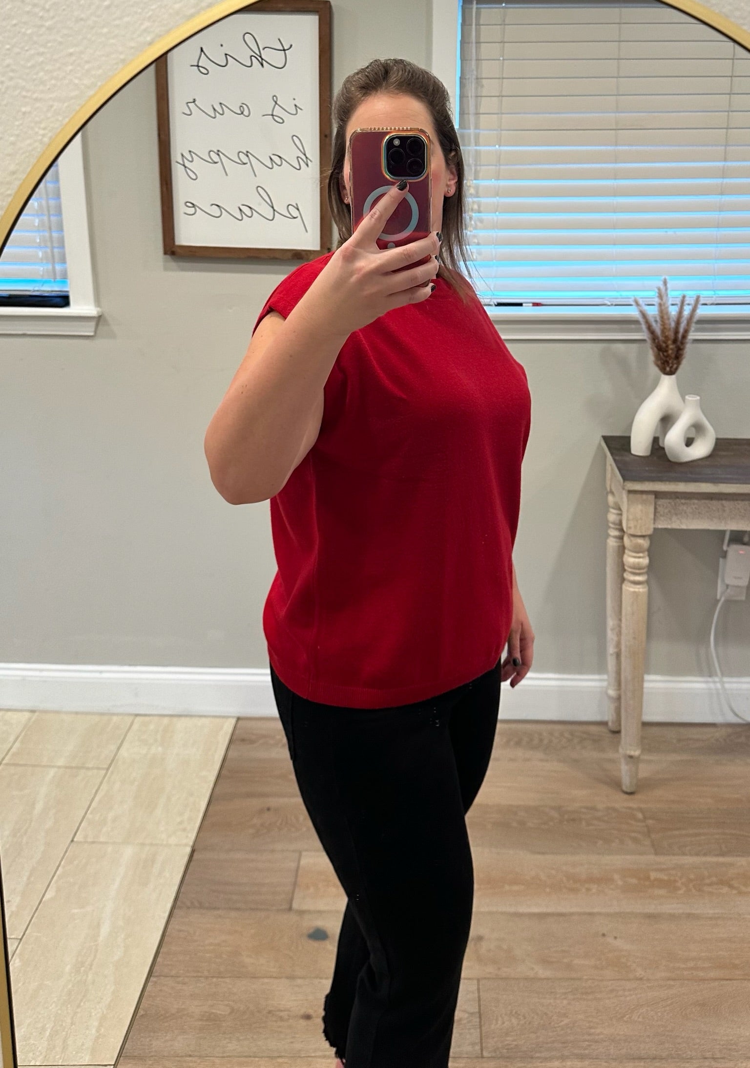 Red Knit Cap Sleeve Sweater