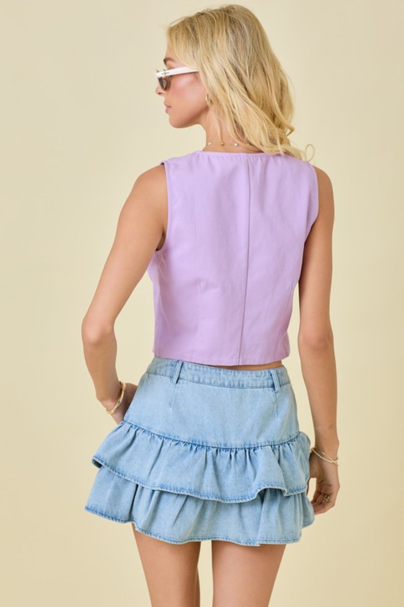 Purple Denim Front Tie Top