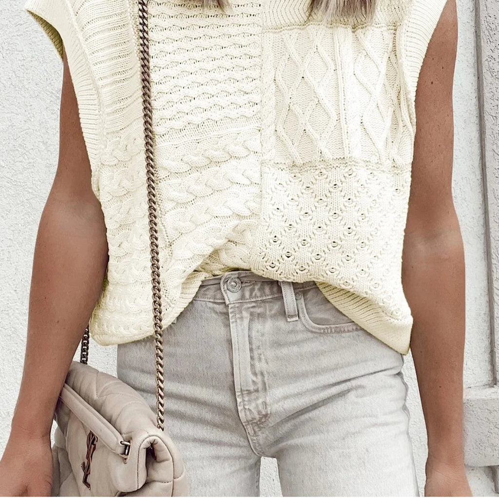 White Cable Knit Sweater Tank | Large