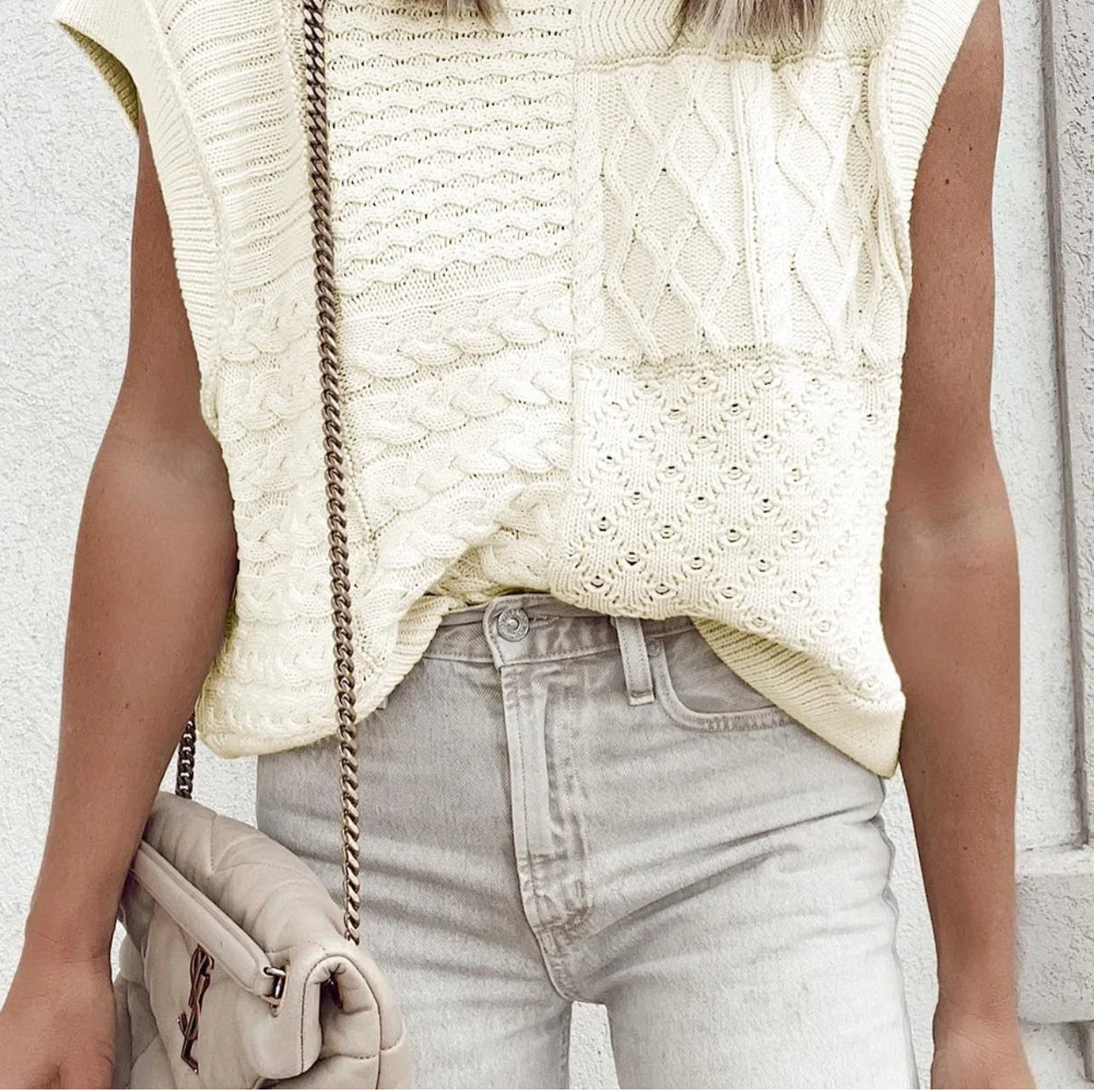 White Cable Knit Sweater Tank | Large