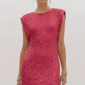 Entro Fuchsia Sequin Shoulder Detail Mini Dress