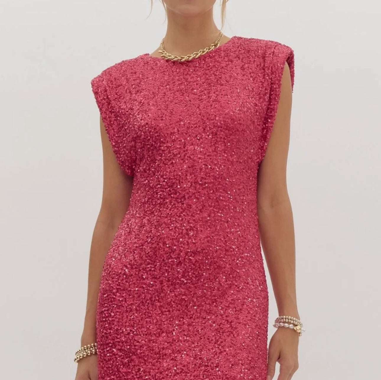 Entro Fuchsia Sequin Shoulder Detail Mini Dress