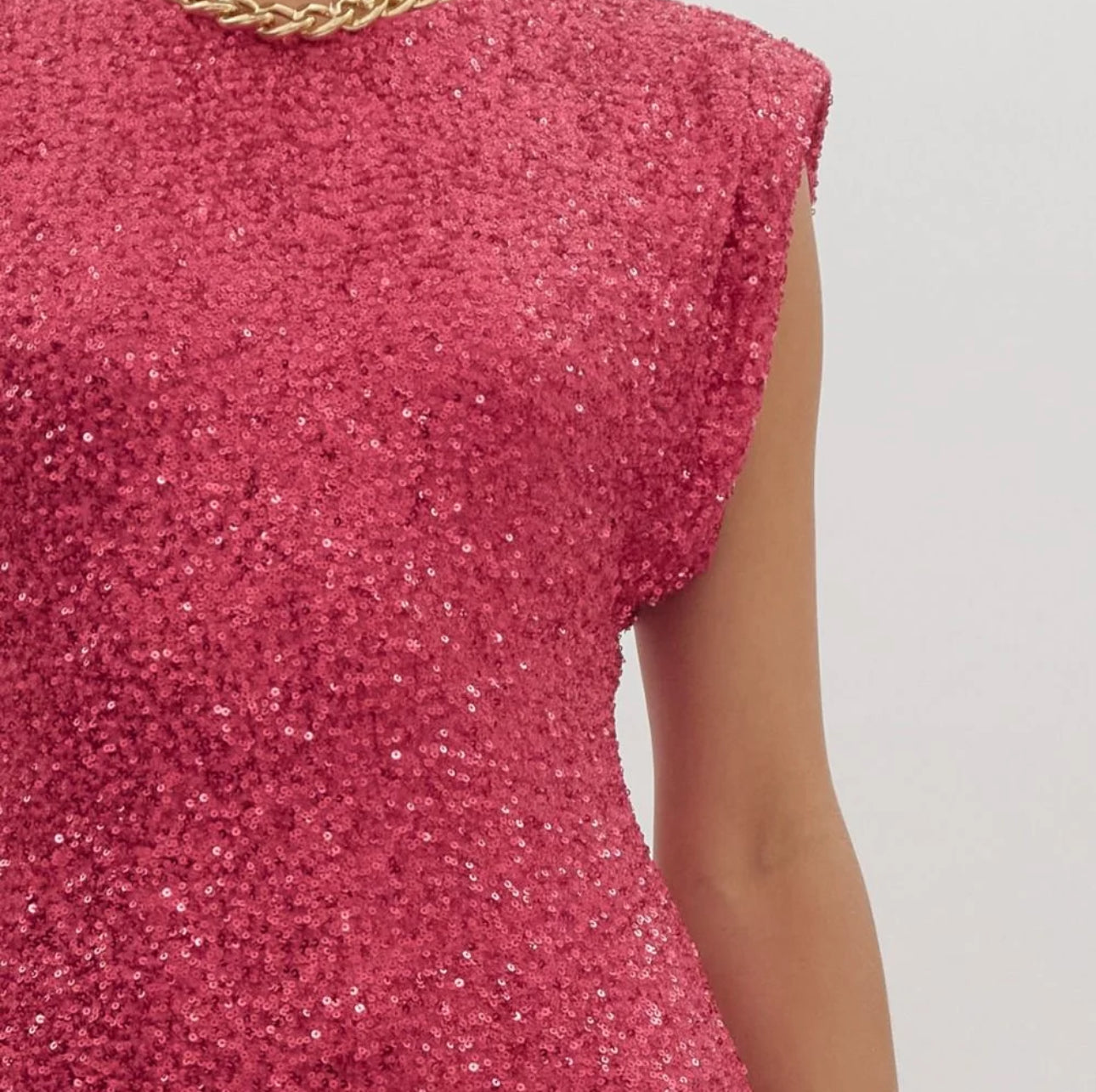 Entro Fuchsia Sequin Shoulder Detail Mini Dress