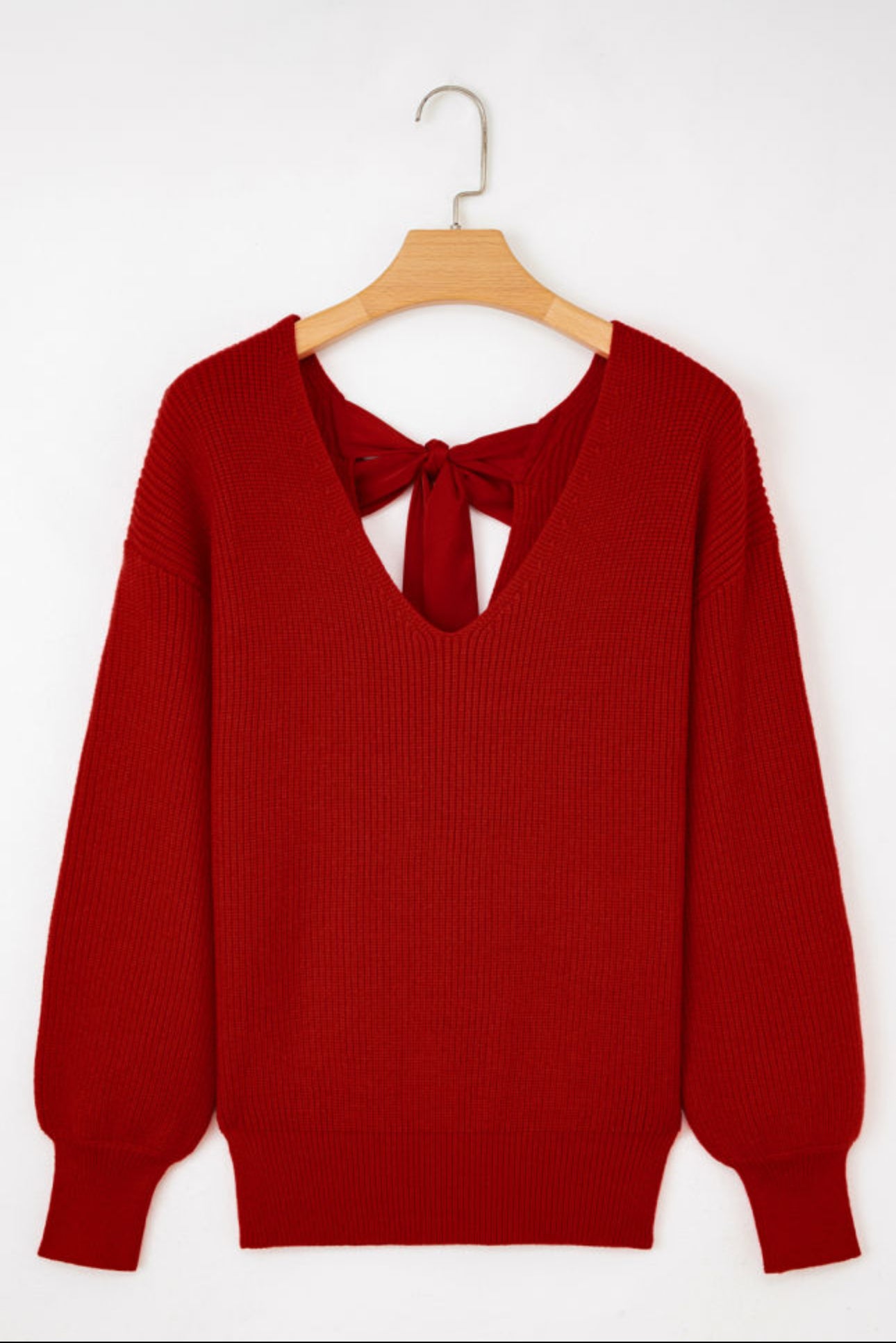 Red V Neck Top with Knotted Back