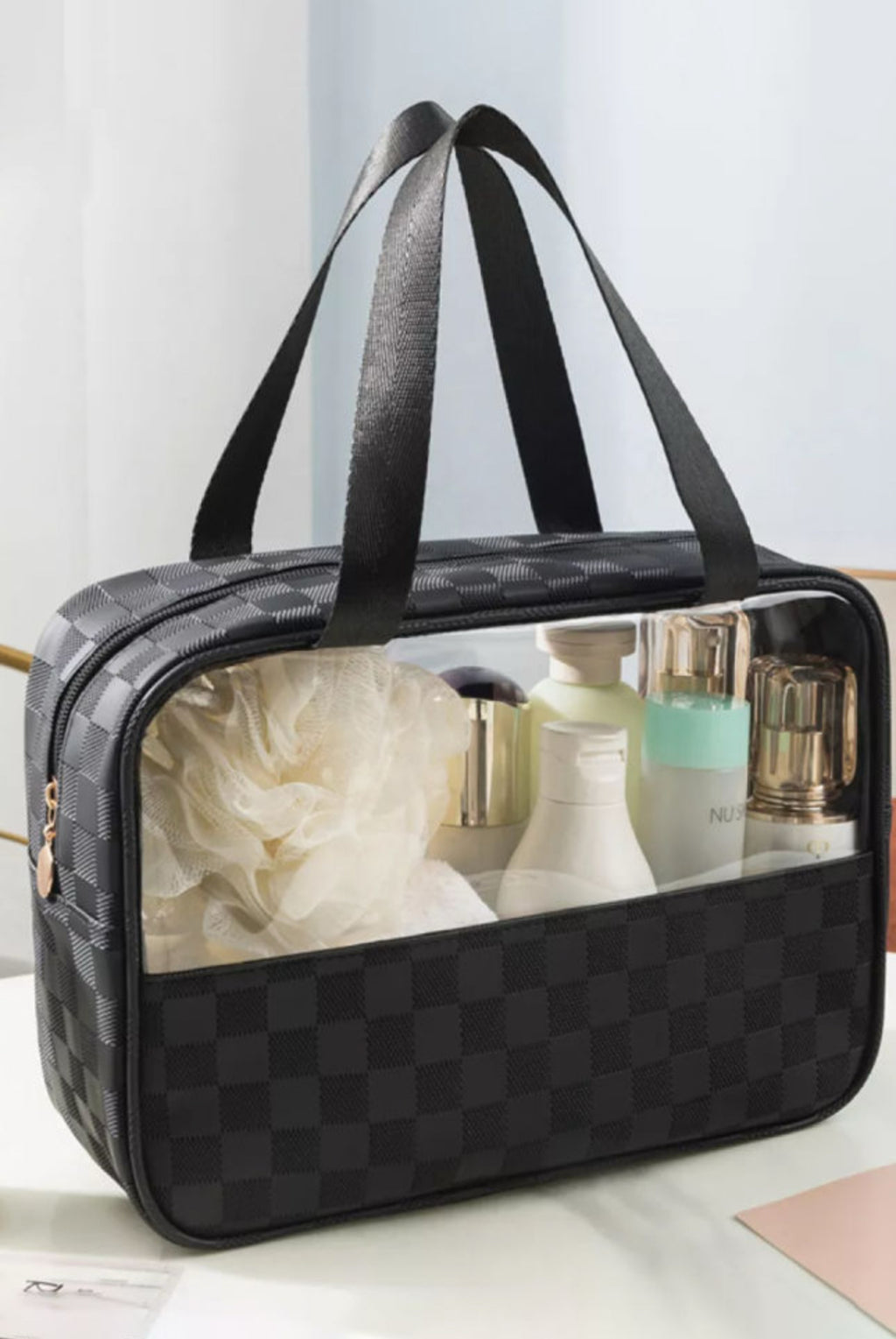 Black Stylish Clear Cosmetic Bag | Travel Makeup Organizer
