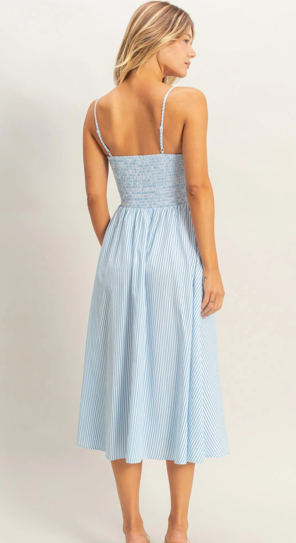 Light Blue Striped Spaghetti Strap Dress