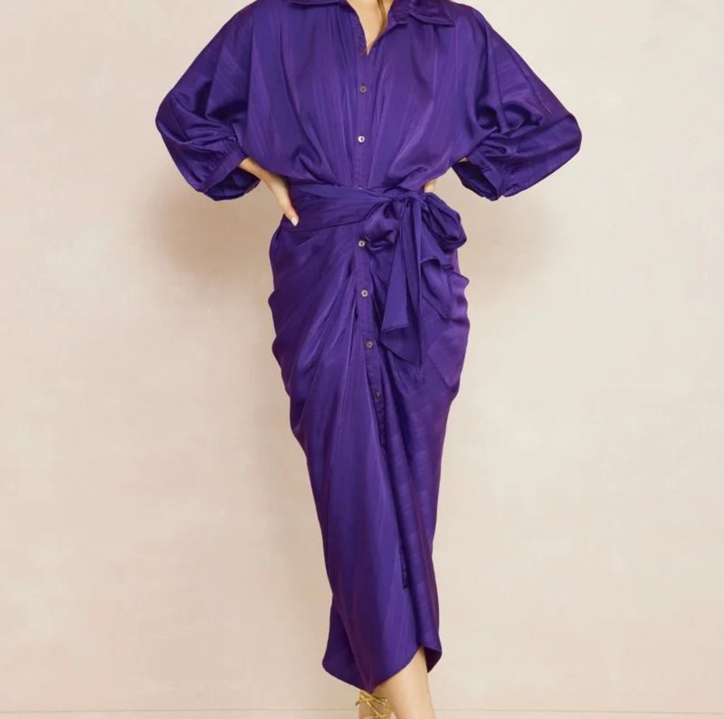 Purple Textured Button-Down Maxi Dress