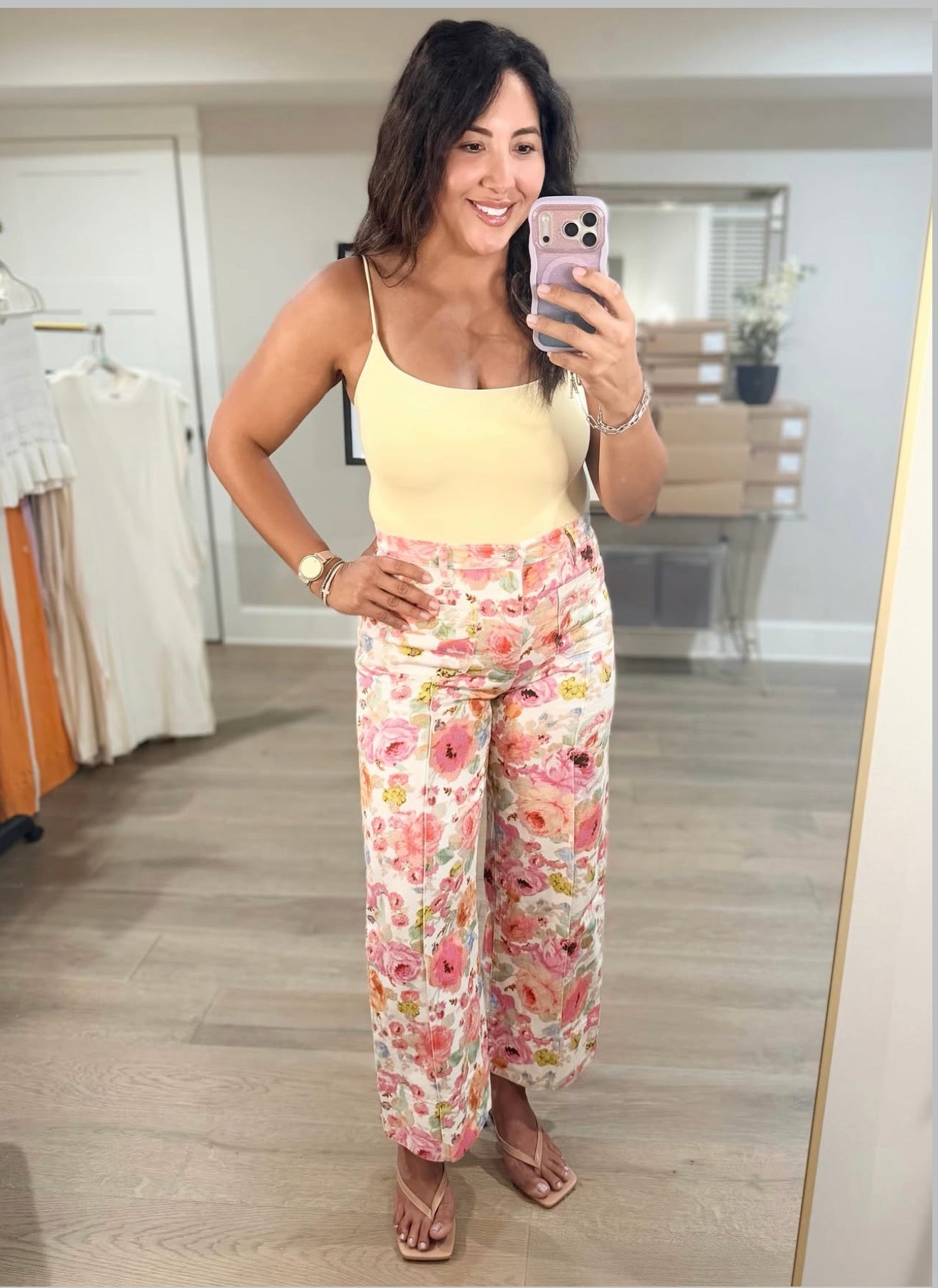 Entro | Botanical Print Wide Leg Pants with Patch Pockets