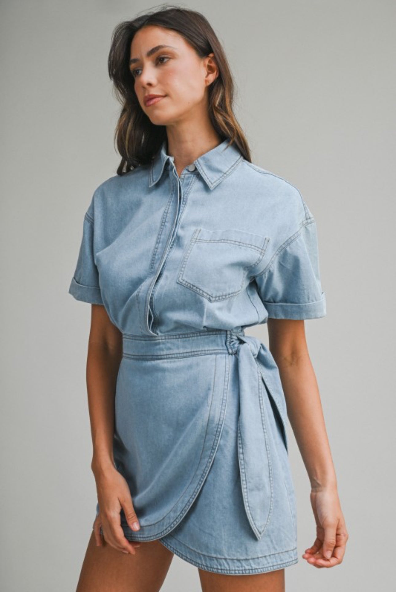 Denim Wrap-Style Mini Dress