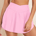 Solid Pocketed Crossover High Waist Athletic Skort (Multi-Colors)