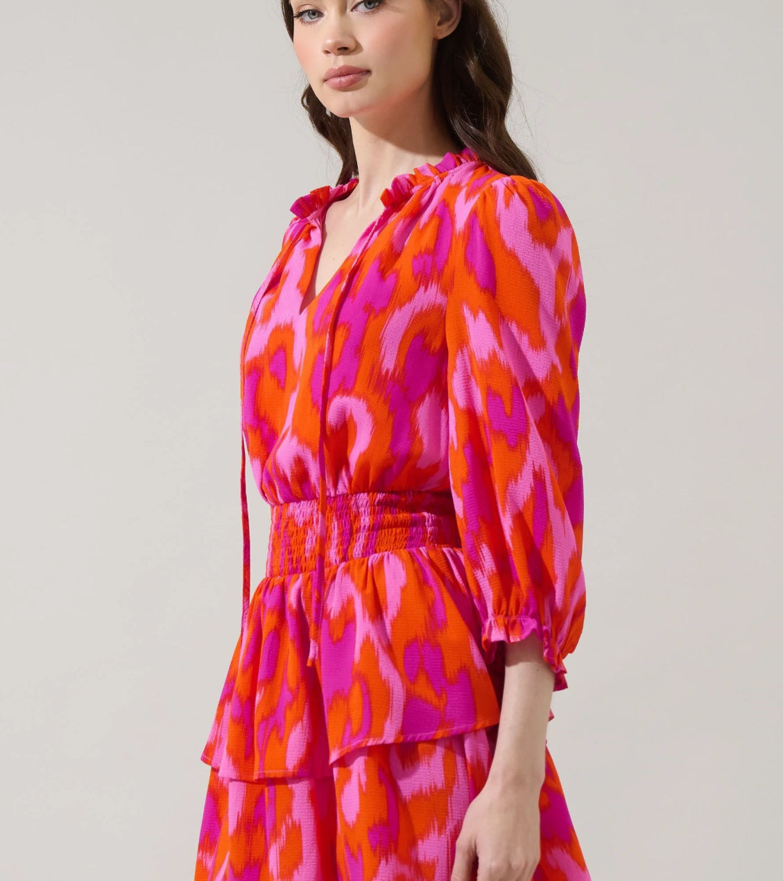 Sugarlips Floral Abstract Smocked Tiered Mini Dress