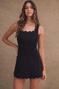 Mable | Black Scuba Scallop Square Neck Mini Dress with Shorts
