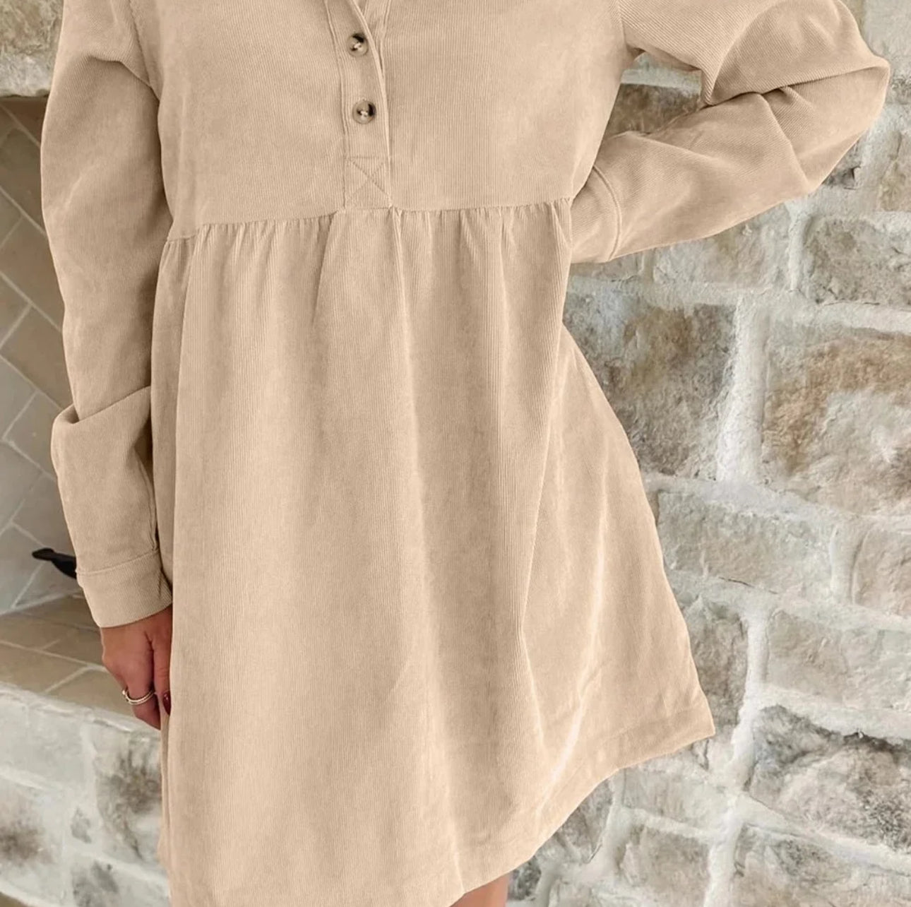 Oatmeal Corduroy Button Mini Dress