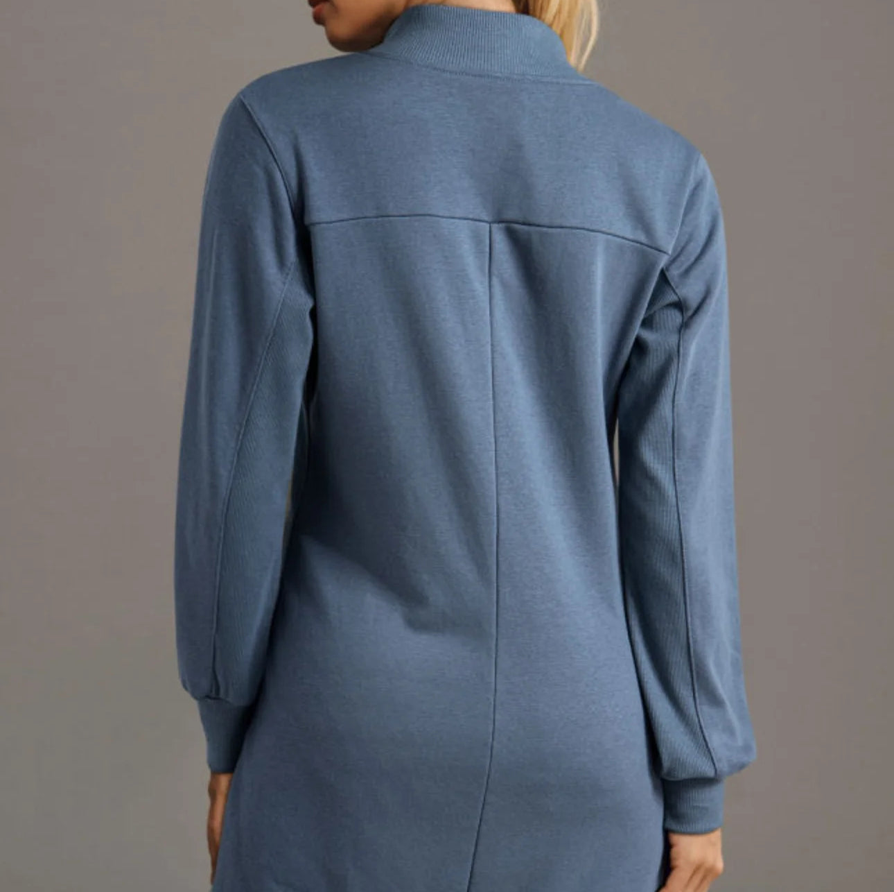 Slate Blue Zip-Up Sweatshirt Dress