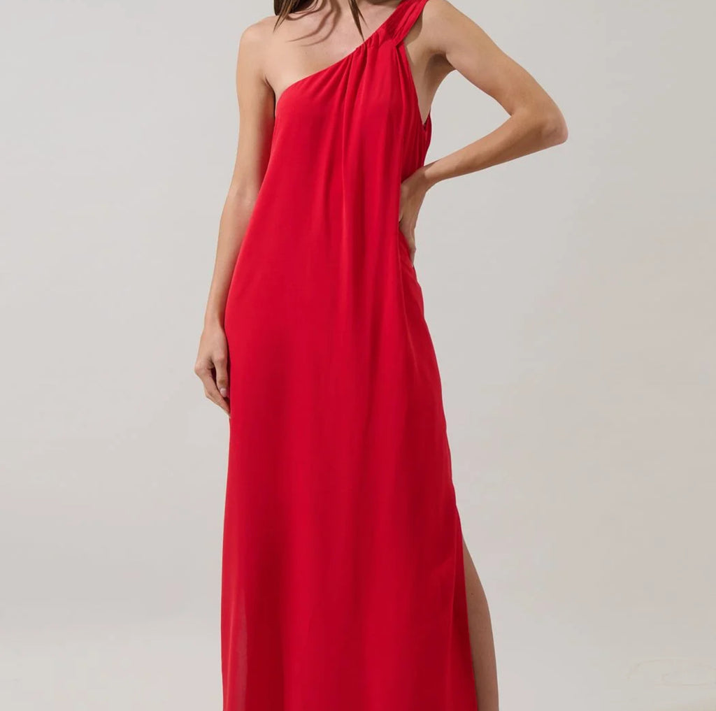 Sugarlips Red One-Shoulder Maxi (runs big, size down)