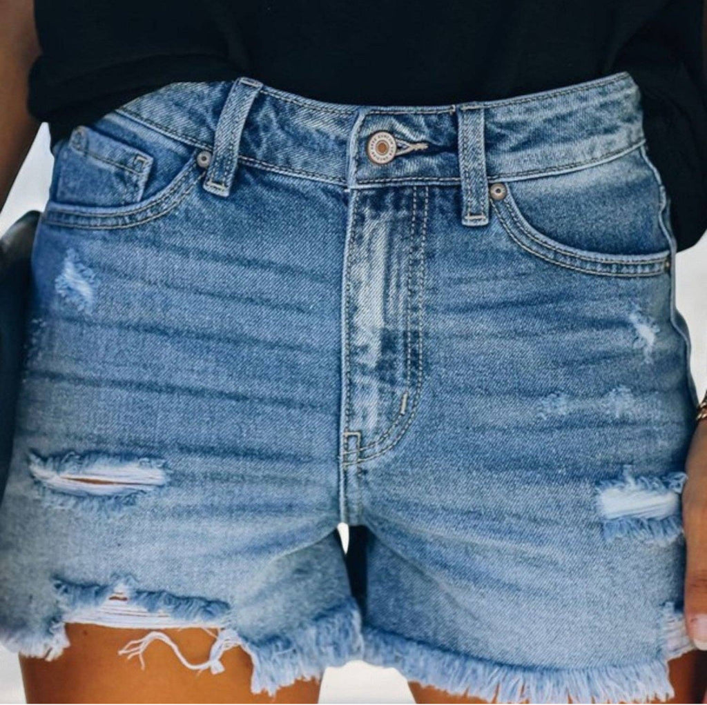 Distressed Denim Shorts with Frayed Hem