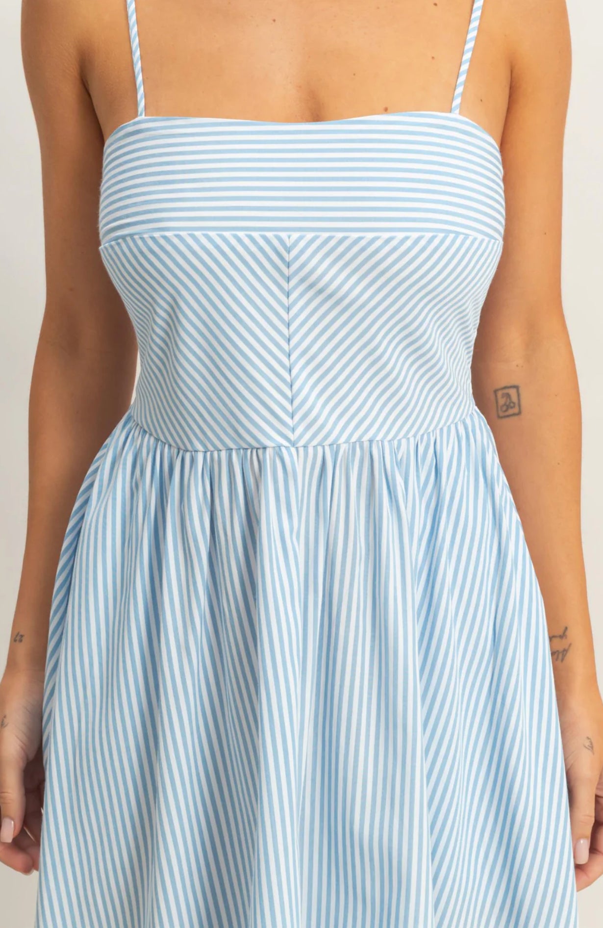 Light Blue Striped Spaghetti Strap Dress