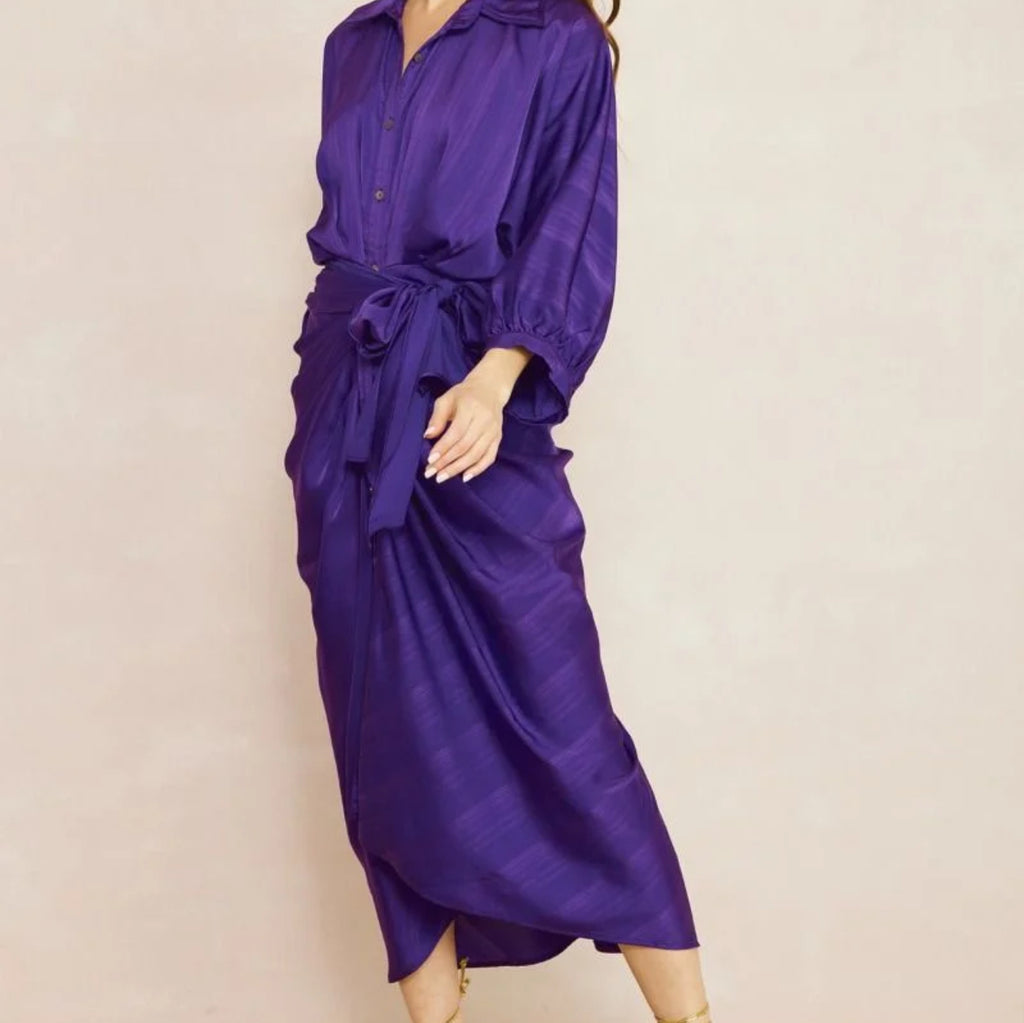 Purple Textured Button-Down Maxi Dress