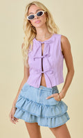 Purple Denim Front Tie Top