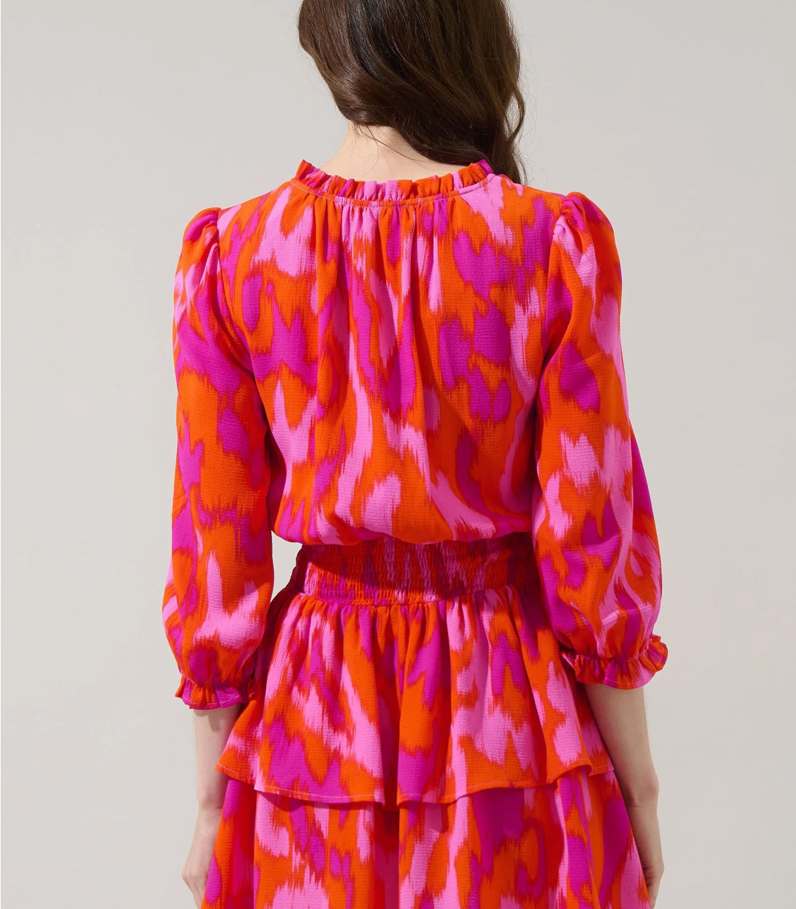 Sugarlips Floral Abstract Smocked Tiered Mini Dress