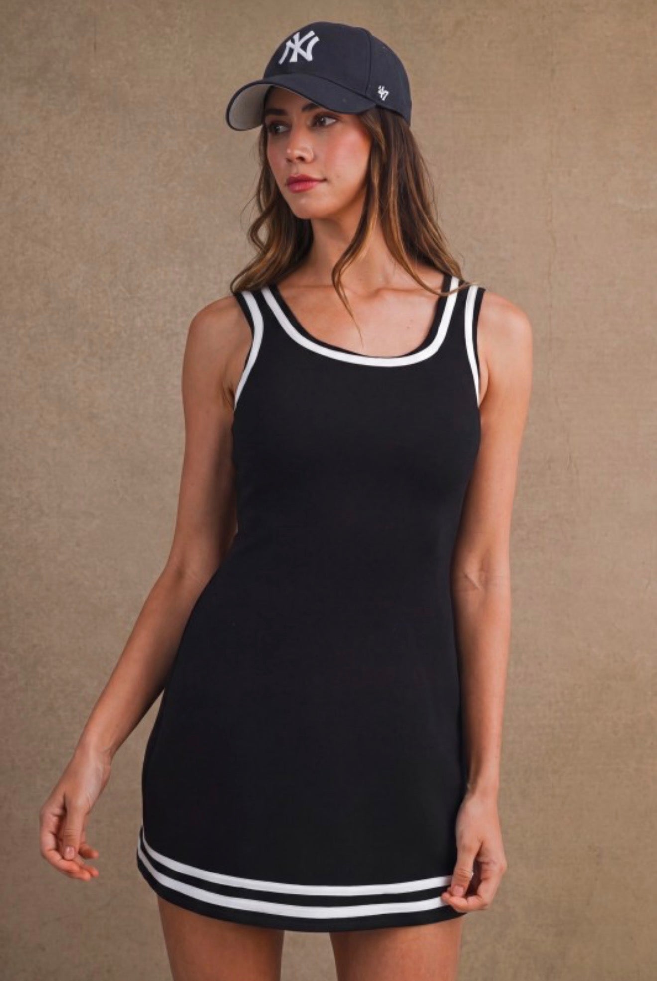 Mable | Black Scuba Contrast Trim Sleeveless Mini Dress with Shorts