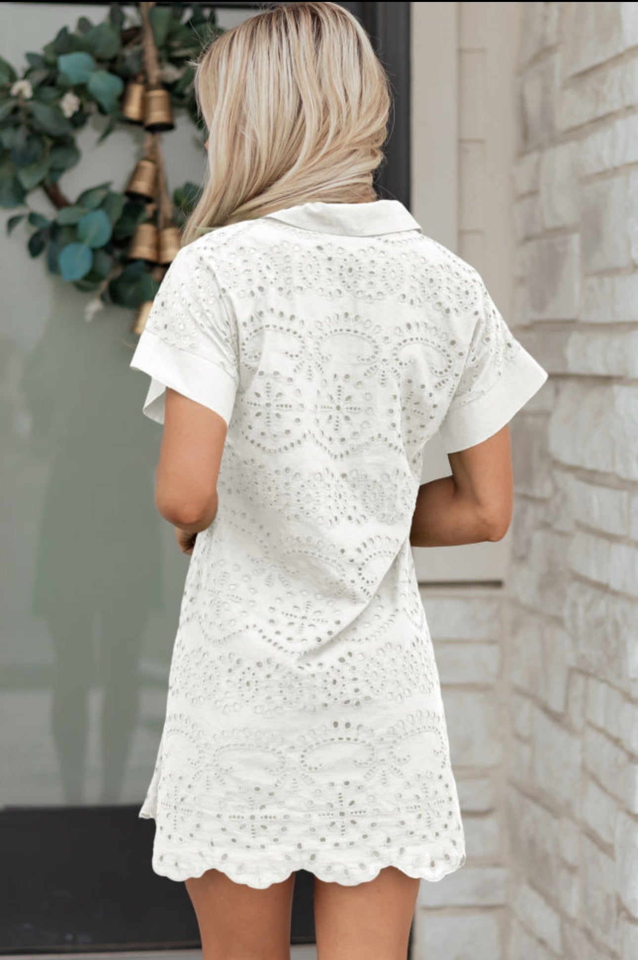 White Eyelet Embroidered Mini Dress