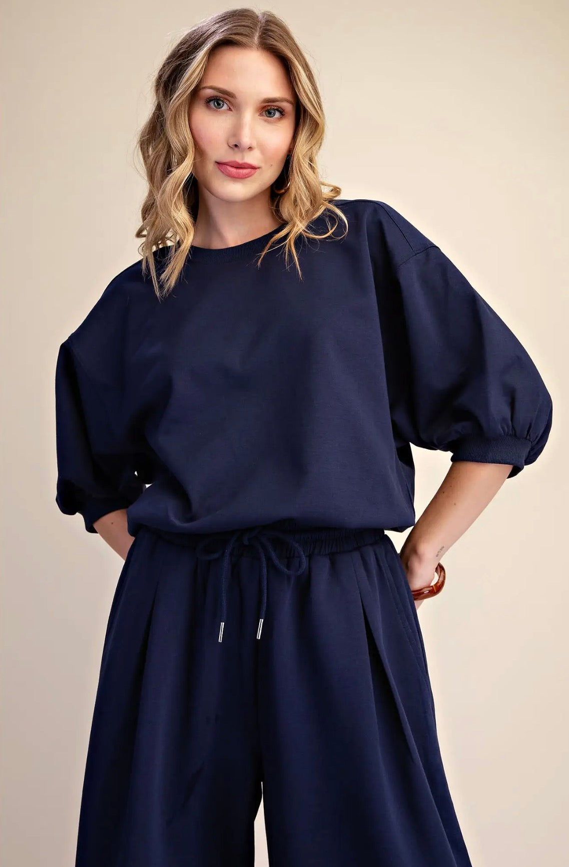 Glam | Bubble Sleeve Top and Wide Leg Pants Set