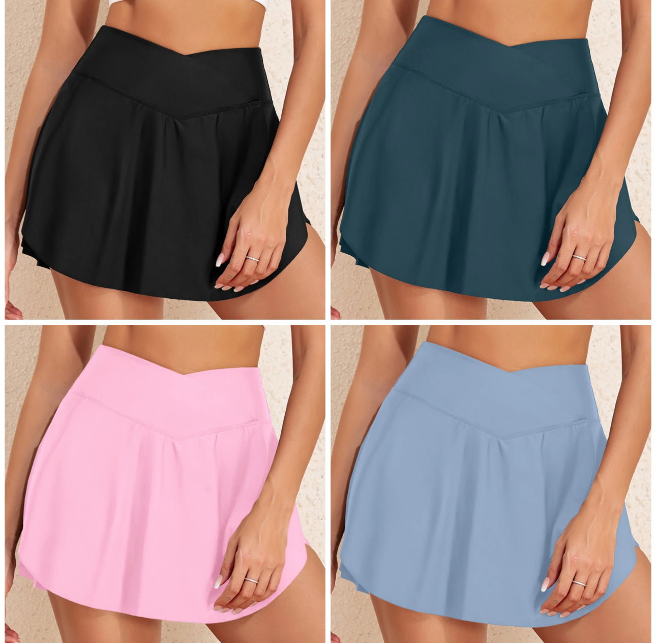 Solid Pocketed Crossover High Waist Athletic Skort (Multi-Colors)