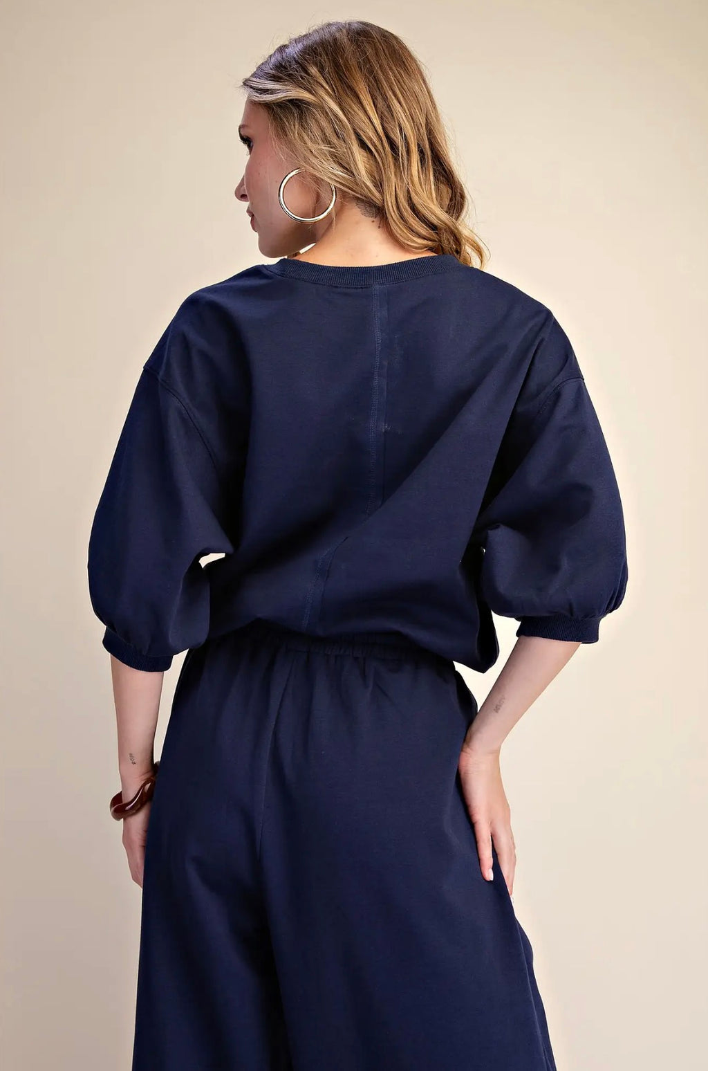 Glam | Bubble Sleeve Top and Wide Leg Pants Set