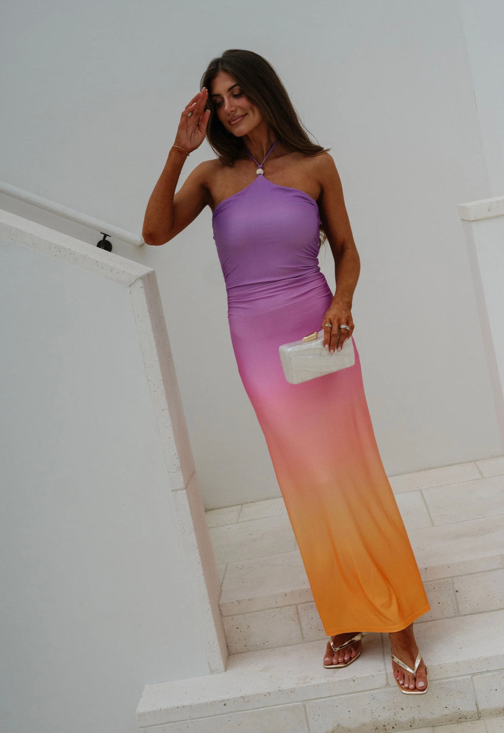 FORE | Ombre Halter Beaded Maxi Dress